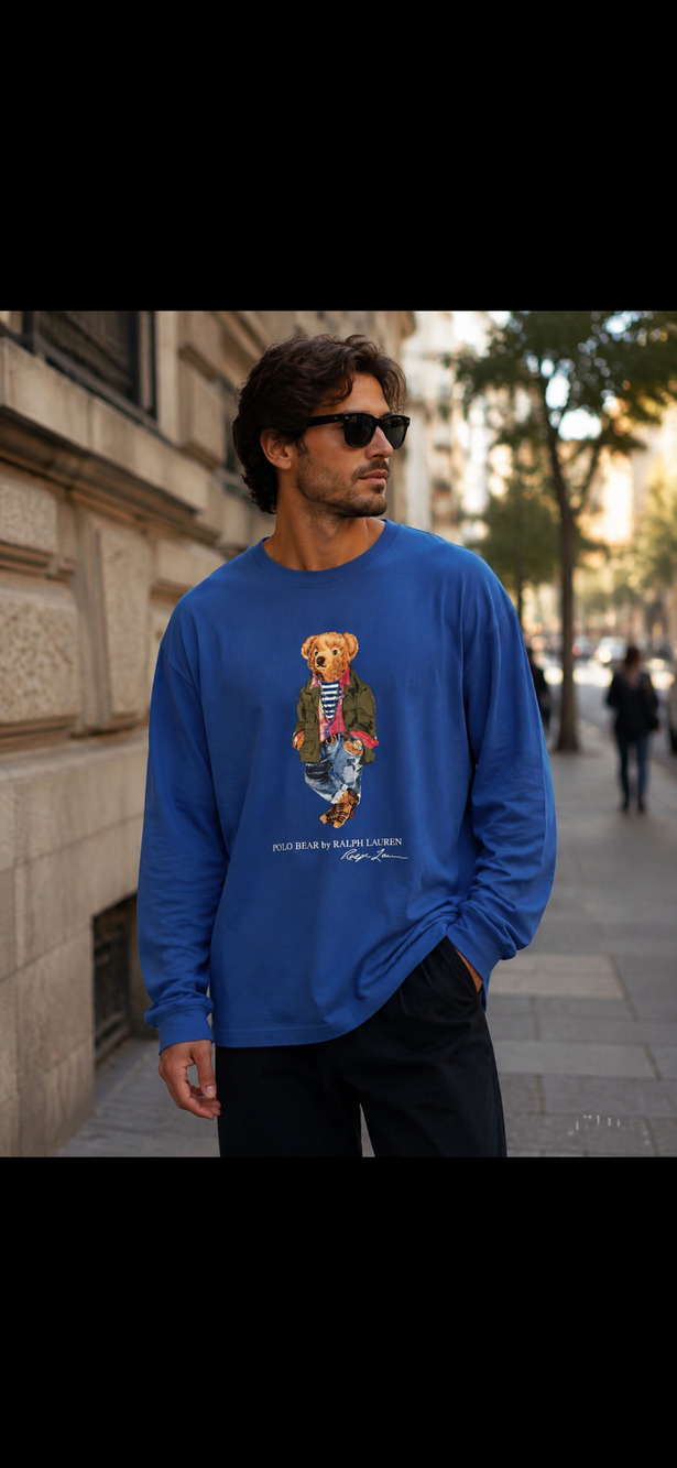 NWT Polo Ralph Lauren Men's XL Long Sleeve T-Shirt Blue Polo Bear Graphic